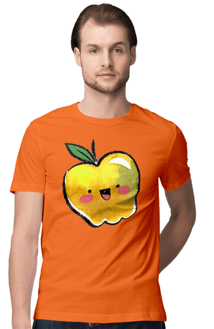 Футболка чоловіча з принтом "Миле жовте яблуко". Літо, миле, смайлик, яблуко. 2070702