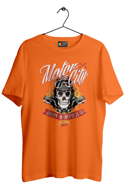 Men`s t-shirt with prints Motor City. Skull, weapon. 2070702