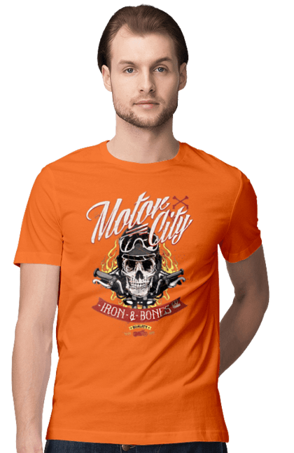 Men`s t-shirt with prints Motor City. Skull, weapon. 2070702
