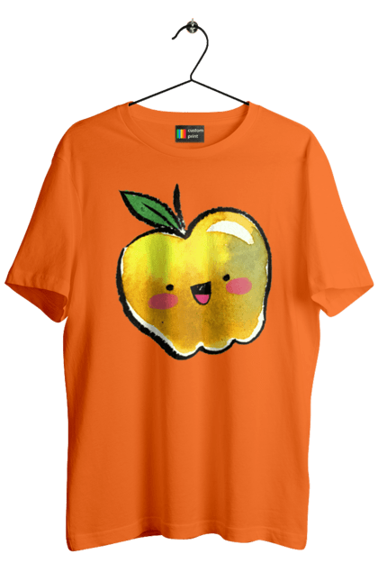 Футболка чоловіча з принтом "Миле жовте яблуко". Літо, миле, смайлик, яблуко. 2070702