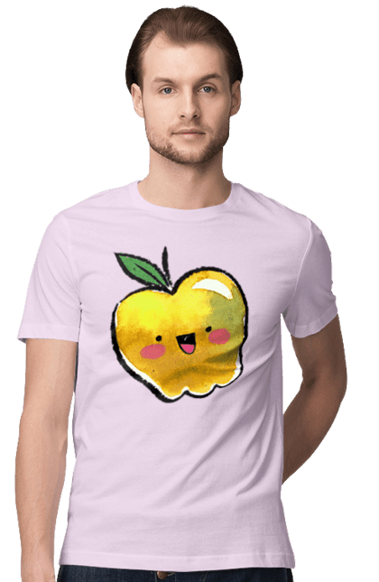 Футболка чоловіча з принтом "Миле жовте яблуко". Літо, миле, смайлик, яблуко. 2070702
