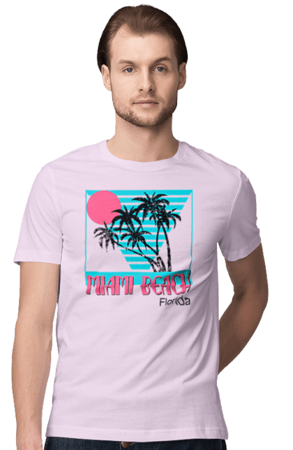 Футболка чоловіча з принтом "Майамі Пальми". Захід, майамі, пальми, флоріда. 2070702