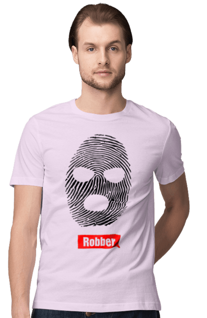 Футболка чоловіча з принтом "Відбиток Робер". Балаклава, відбиток, обличчя. 2070702