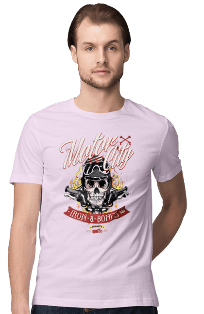 Men`s t-shirt with prints Motor City. Skull, weapon. 2070702