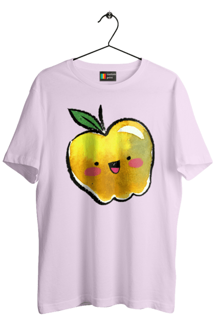 Футболка чоловіча з принтом "Миле жовте яблуко". Літо, миле, смайлик, яблуко. 2070702