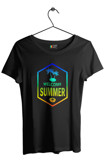 Футболка жіноча з принтом "Привіт літо 1". Градієнт, літо, привіт. 2070702