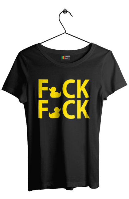 Футболка жіноча з принтом "Дак Фак жовтий". Качечки, напис, прикол, фак фак. 2070702