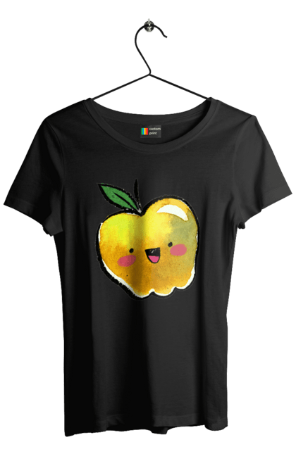 Футболка жіноча з принтом "Миле жовте яблуко". Літо, миле, смайлик, яблуко. 2070702