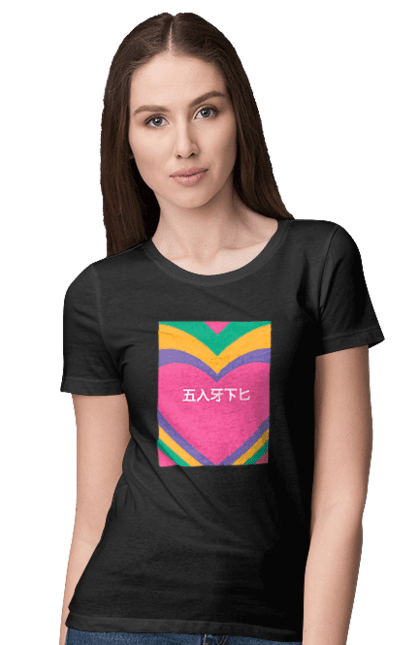 Футболка жіноча з принтом "Блять кольоровий". Ієрогліфи, напис. 2070702