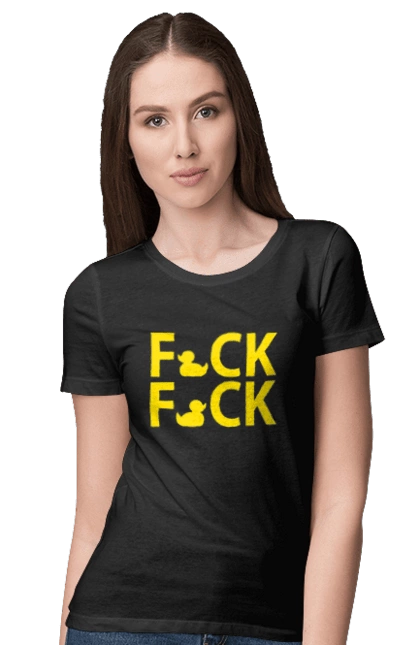 Футболка жіноча з принтом "Дак Фак жовтий". Качечки, напис, прикол, фак фак. 2070702