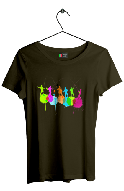 Футболка жіноча з принтом "Яскрава рибалка". Вудки, рибалка, рибалки. 2070702