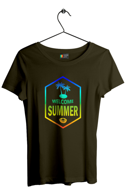 Футболка жіноча з принтом "Привіт літо 1". Градієнт, літо, привіт. 2070702