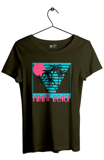 Футболка жіноча з принтом "Майамі Пальми". Захід, майамі, пальми, флоріда. 2070702