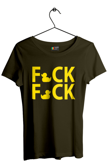 Футболка жіноча з принтом "Дак Фак жовтий". Качечки, напис, прикол, фак фак. 2070702