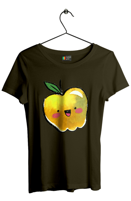 Футболка жіноча з принтом "Миле жовте яблуко". Літо, миле, смайлик, яблуко. 2070702