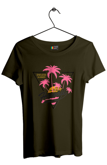 Футболка жіноча з принтом "Гаваї". Гаваї, пальми, сонце. 2070702