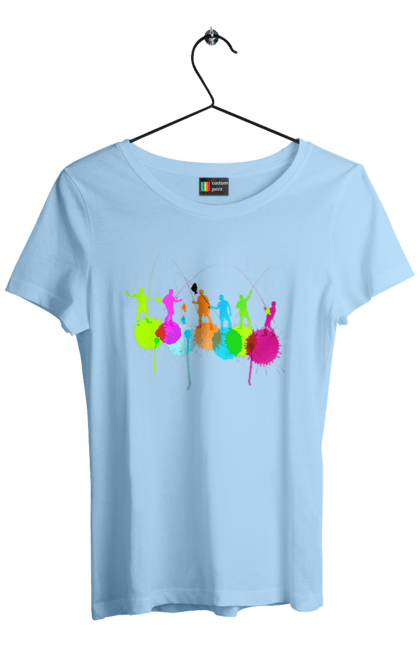 Футболка жіноча з принтом "Яскрава рибалка". Вудки, рибалка, рибалки. 2070702