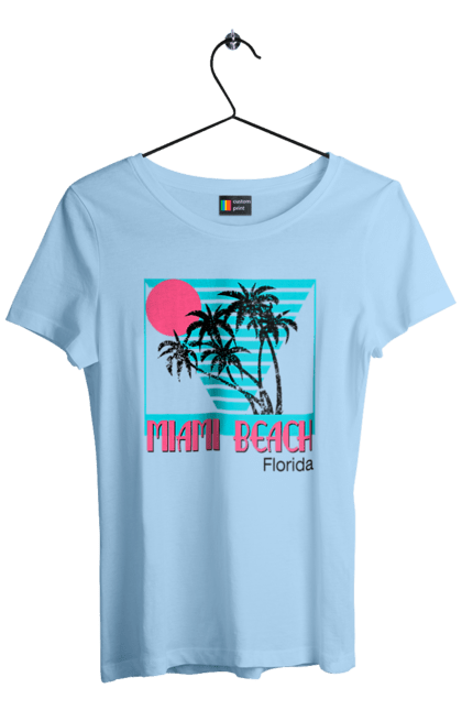 Футболка жіноча з принтом "Майамі Пальми". Захід, майамі, пальми, флоріда. 2070702