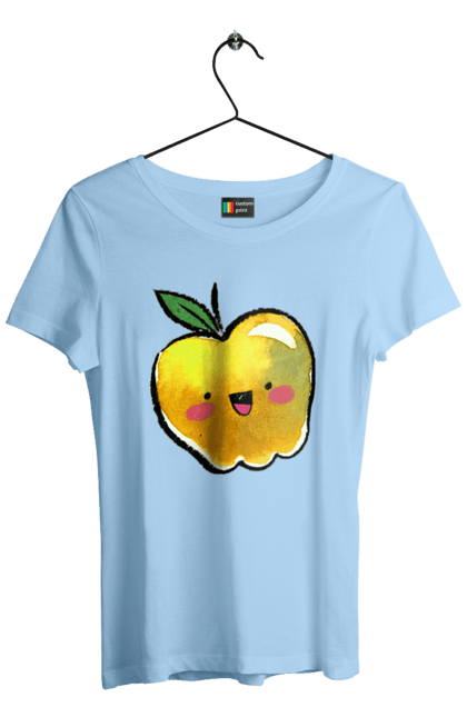 Футболка жіноча з принтом "Миле жовте яблуко". Літо, миле, смайлик, яблуко. 2070702