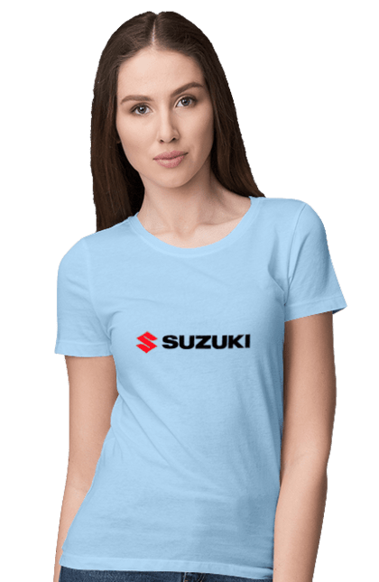 Women`s t-shirt with prints Suzuki logo. Auto, logo, machine, suzuki. 2070702