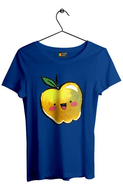 Футболка жіноча з принтом "Миле жовте яблуко". Літо, миле, смайлик, яблуко. 2070702