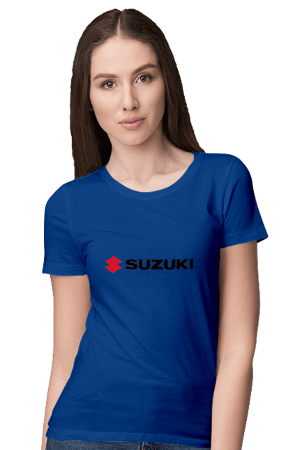 Women`s t-shirt with prints Suzuki logo. Auto, logo, machine, suzuki. 2070702