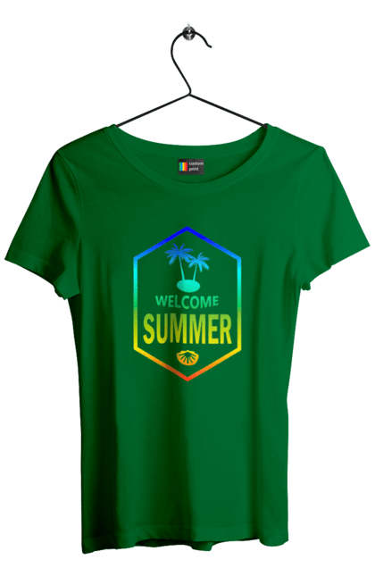 Футболка жіноча з принтом "Привіт літо 1". Градієнт, літо, привіт. 2070702