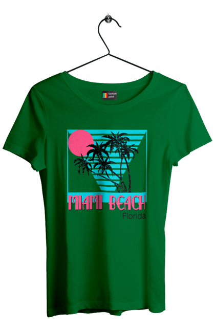 Футболка жіноча з принтом "Майамі Пальми". Захід, майамі, пальми, флоріда. 2070702