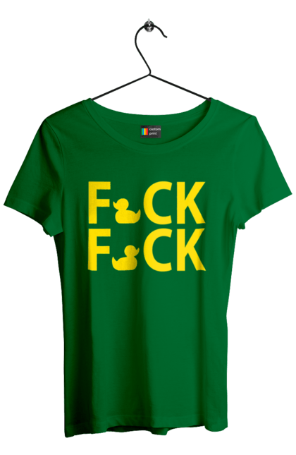 Футболка жіноча з принтом "Дак Фак жовтий". Качечки, напис, прикол, фак фак. 2070702