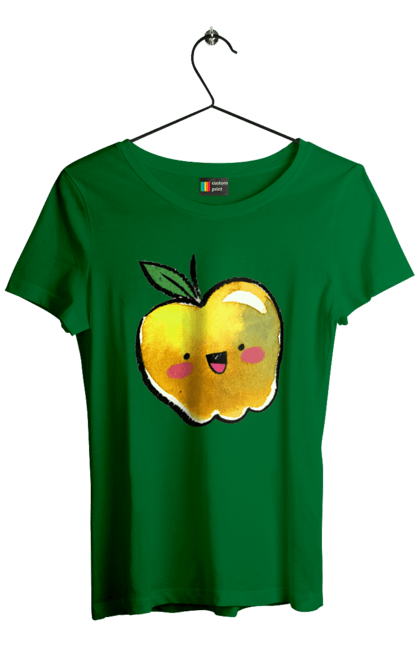 Футболка жіноча з принтом "Миле жовте яблуко". Літо, миле, смайлик, яблуко. 2070702