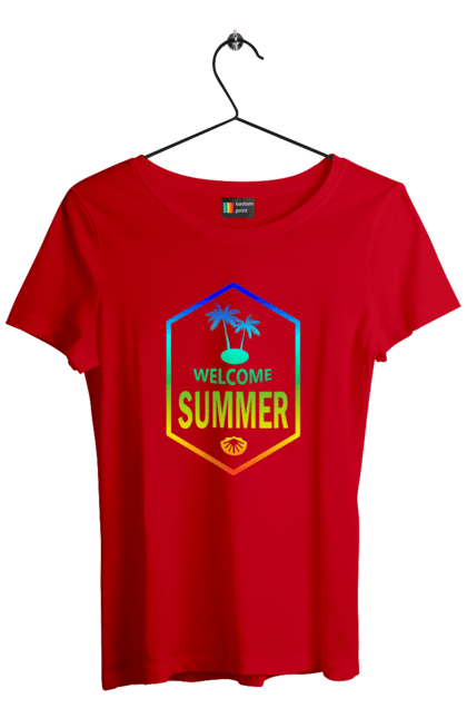 Футболка жіноча з принтом "Привіт літо 1". Градієнт, літо, привіт. 2070702