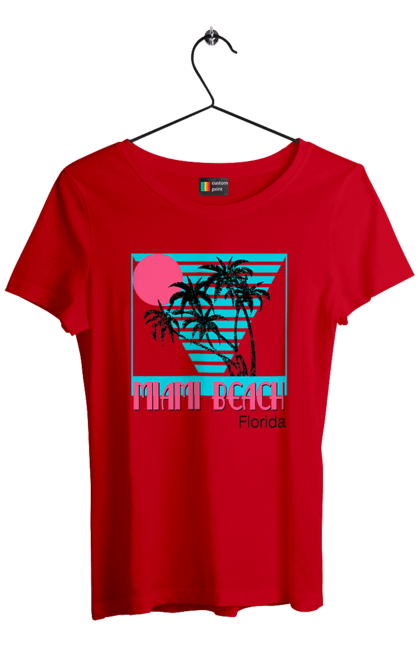 Футболка жіноча з принтом "Майамі Пальми". Захід, майамі, пальми, флоріда. 2070702