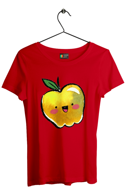 Футболка жіноча з принтом "Миле жовте яблуко". Літо, миле, смайлик, яблуко. 2070702