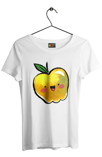Футболка жіноча з принтом "Миле жовте яблуко". Літо, миле, смайлик, яблуко. 2070702