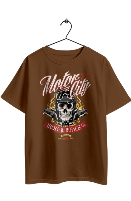 Oversized t-shirt with prints Motor City. Skull, weapon. 2070702