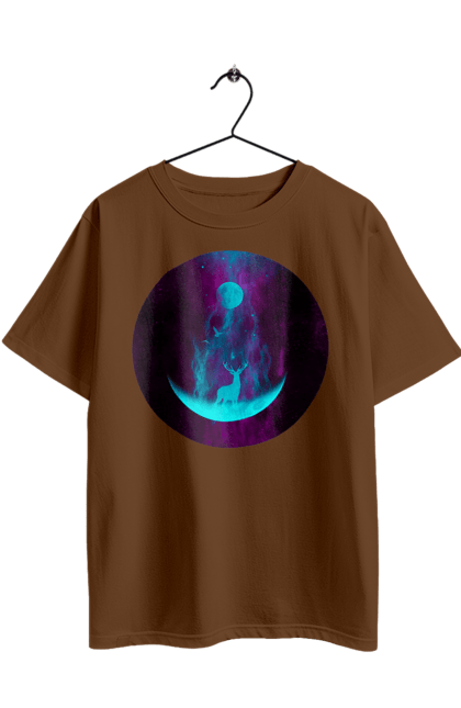 Футболка оверсайз з принтом "Олень Силует". Місяць, олень, рогам, силует, яскравий. 2070702