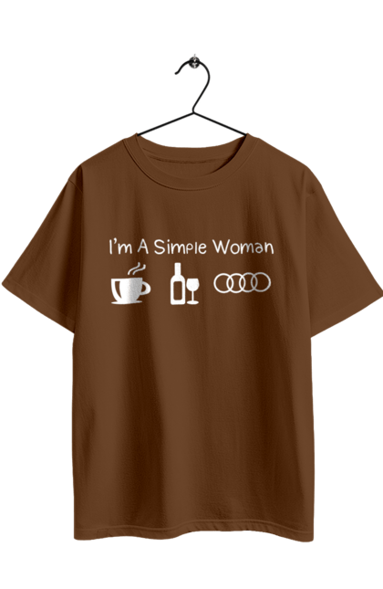 Футболка оверсайз с принтом Я Простая Женщина. Кофе, Вино, Audi. Юмор. 2070702