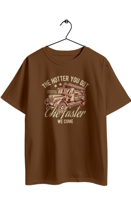 Футболка оверсайз з принтом "Пожежна машина". Вінтаж, пожежник, ретро. 2070702