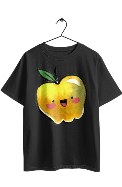 Футболка оверсайз з принтом "Миле жовте яблуко". Літо, миле, смайлик, яблуко. 2070702