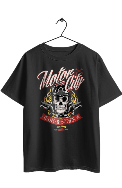 Oversized t-shirt with prints Motor City. Skull, weapon. 2070702