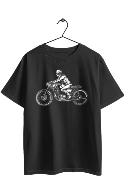 Футболка оверсайз з принтом "Байкер на мотоциклі". Байкер, вінтаж, мото, ретро. 2070702