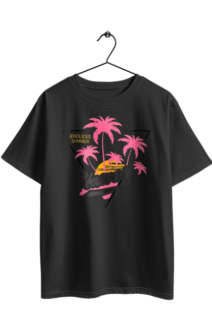 Футболка оверсайз з принтом "Гаваї". Гаваї, пальми, сонце. 2070702