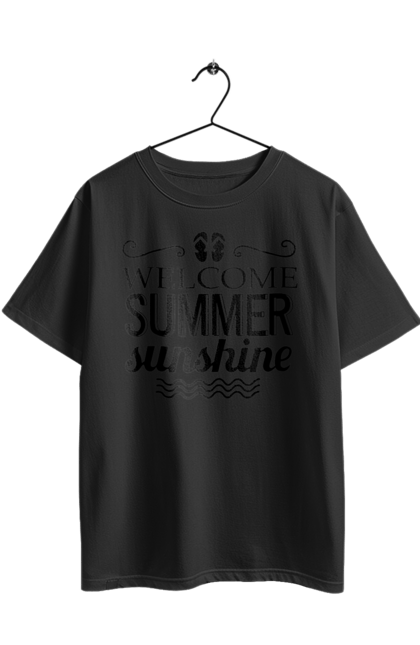 Футболка оверсайз з принтом "Привіт літні заходи". Вьетнамки, літо, сонце. 2070702