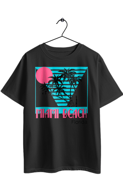 Футболка оверсайз з принтом "Майамі Пальми". Захід, майамі, пальми, флоріда. 2070702