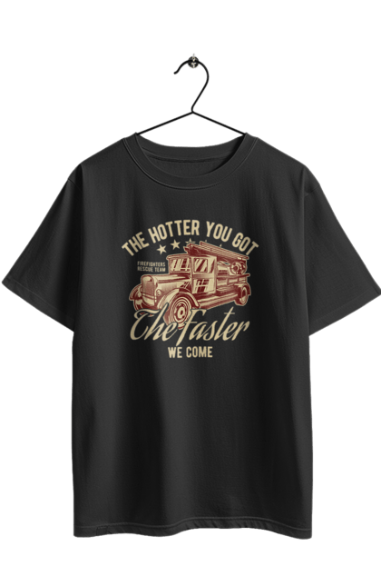 Футболка оверсайз з принтом "Пожежна машина". Вінтаж, пожежник, ретро. 2070702