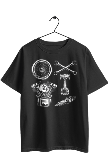 Футболка оверсайз з принтом "мото набір". Вінтаж, інструменти, мото, ретро. 2070702