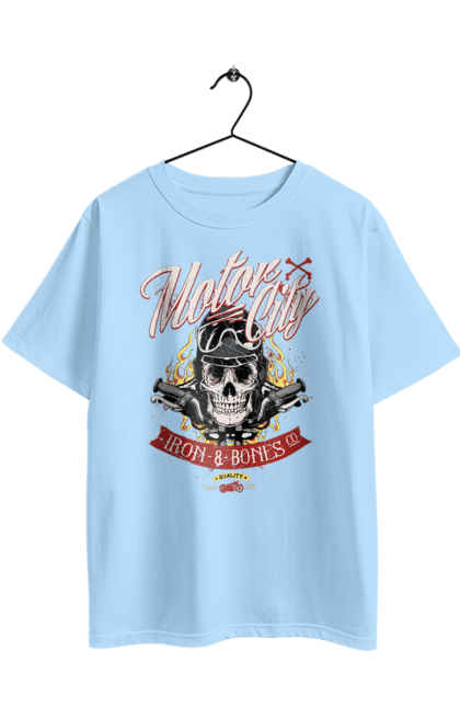 Футболка оверсайз з принтом "Мотор Сіті". Зброя, окуляри, череп. 2070702