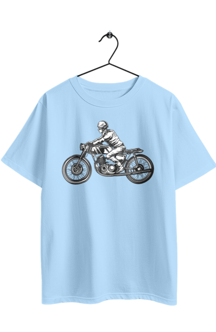 Футболка оверсайз з принтом "Байкер на мотоциклі". Байкер, вінтаж, мото, ретро. 2070702