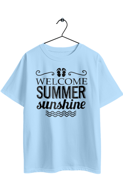 Футболка оверсайз з принтом "Привіт літні заходи". Вьетнамки, літо, сонце. 2070702