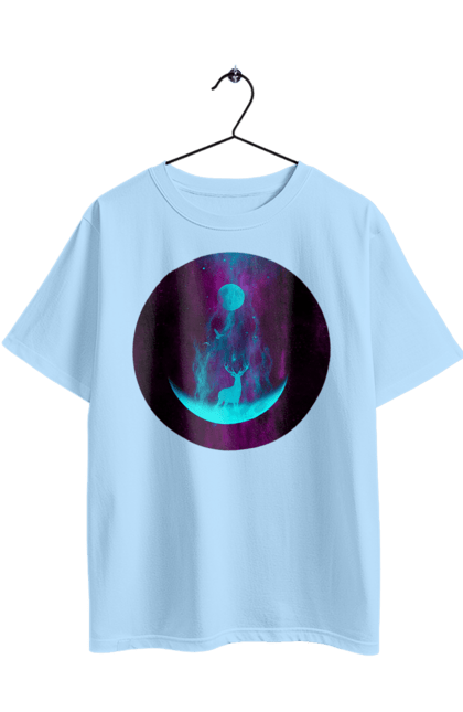 Футболка оверсайз з принтом "Олень Силует". Місяць, олень, рогам, силует, яскравий. 2070702